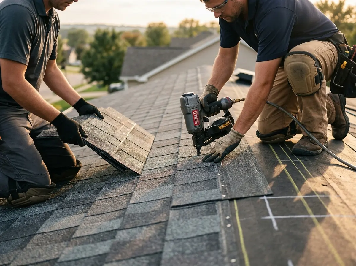 Professional roofer working on a residential roof in Coconut Creek